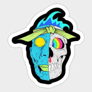 Dope half face and half skull face illustration Sticker